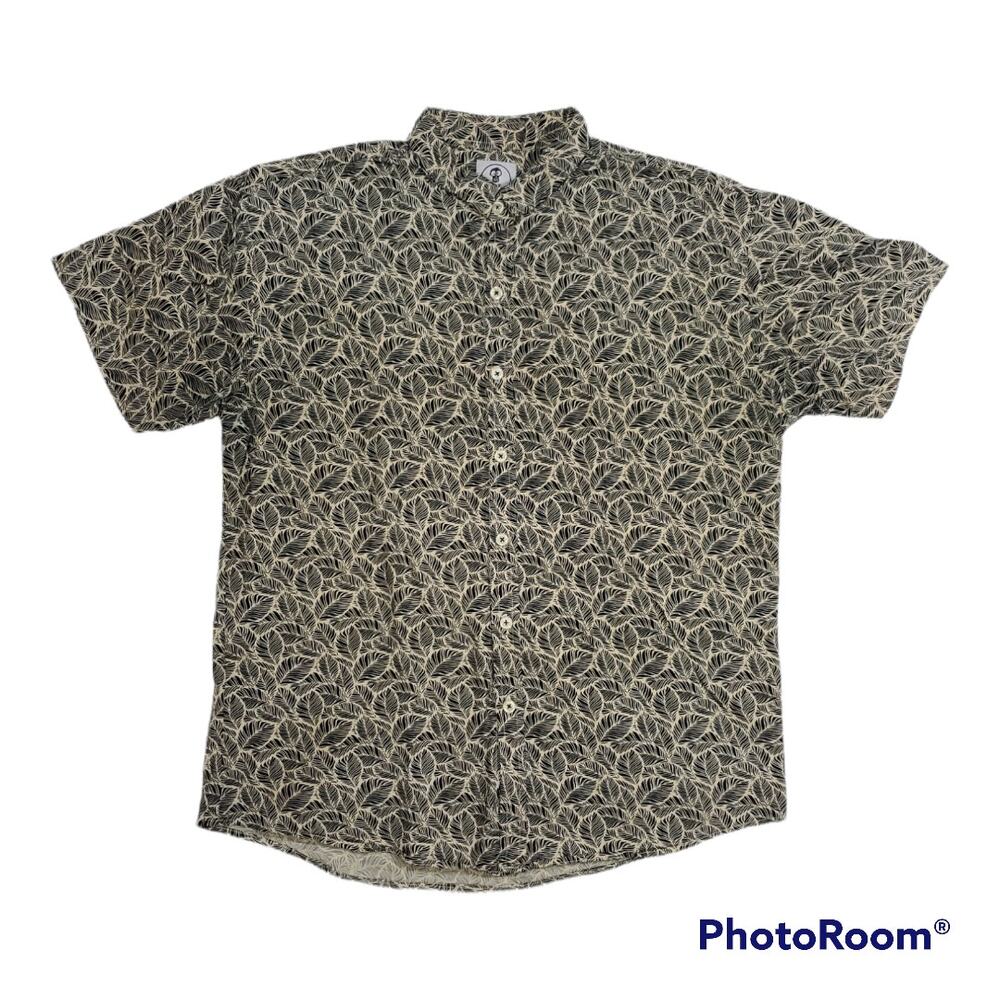 Mumy Room Madrid | Black & Cream Palm Leaf Short Sleeve Button Up | Size Large - Picture 1 of 4